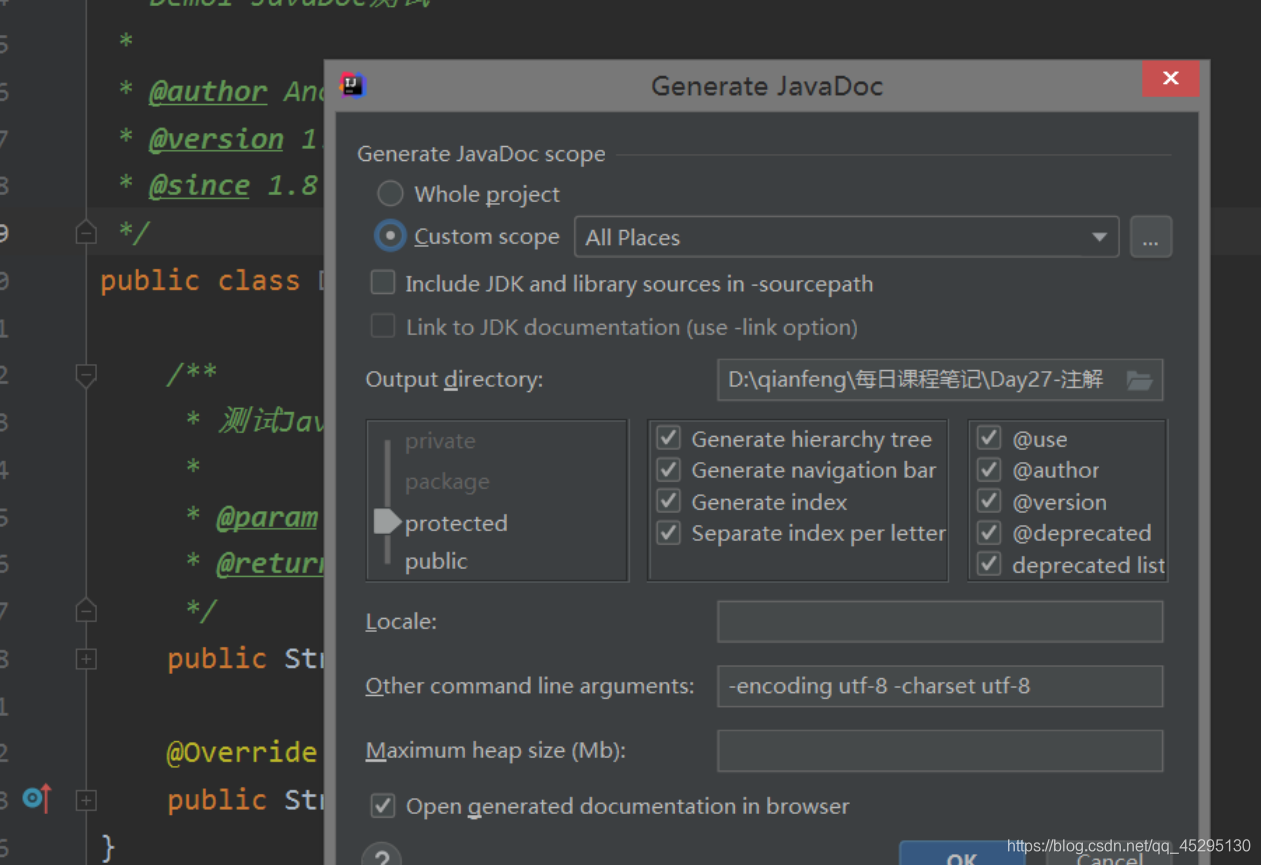 IDEA自动生成javadoc方法_idea 生成javadoc gbk-CSDN博客