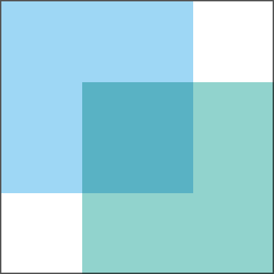 Image showing two overlapping squares, one blue, the other turquoise, in the top-left and bottom-right of a white background square respectively.