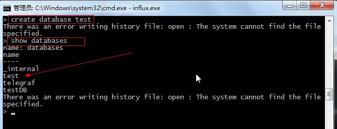 create database test