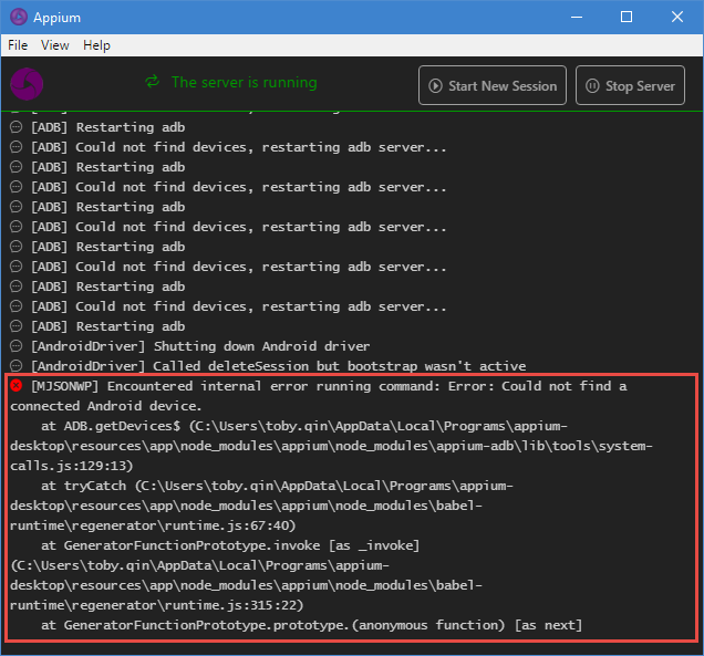 appium-desktop-error