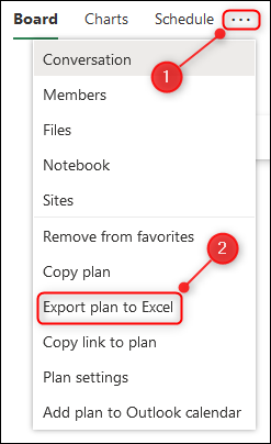 The "Export plan to Excel" menu option.