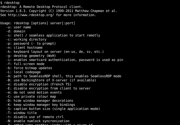 Rdesktop Help Information