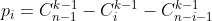 p_i= C_{n-1}^{k-1}-C_{i}^{k-1}-C_{n-i-1}^{k-1}