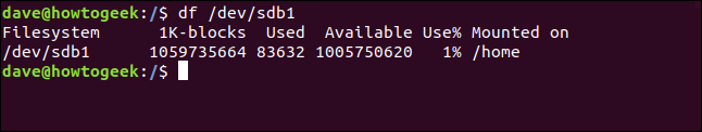 df /dev/sdb1 in a terminal window