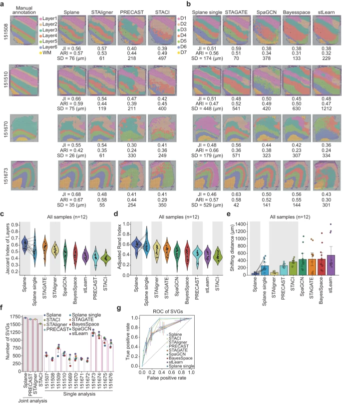 Fig.3 从 DLPFC 的 12 个 10X Visium 切片中识别空间域