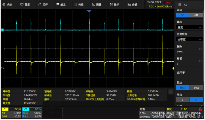 图 6 Vin5V，负载短路，D2 电压波形 Vcc 电流波形