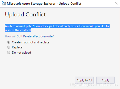 上传时使用了默认选项“Create snapshot and replace”