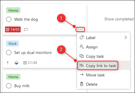 The "Copy link to task" menu option.