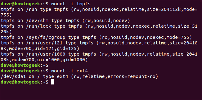 mount with the -t option in a terminal window