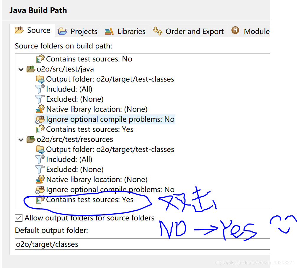 Test source folder ‘src/test/java‘ in project ‘o2o‘ mu...n output ...