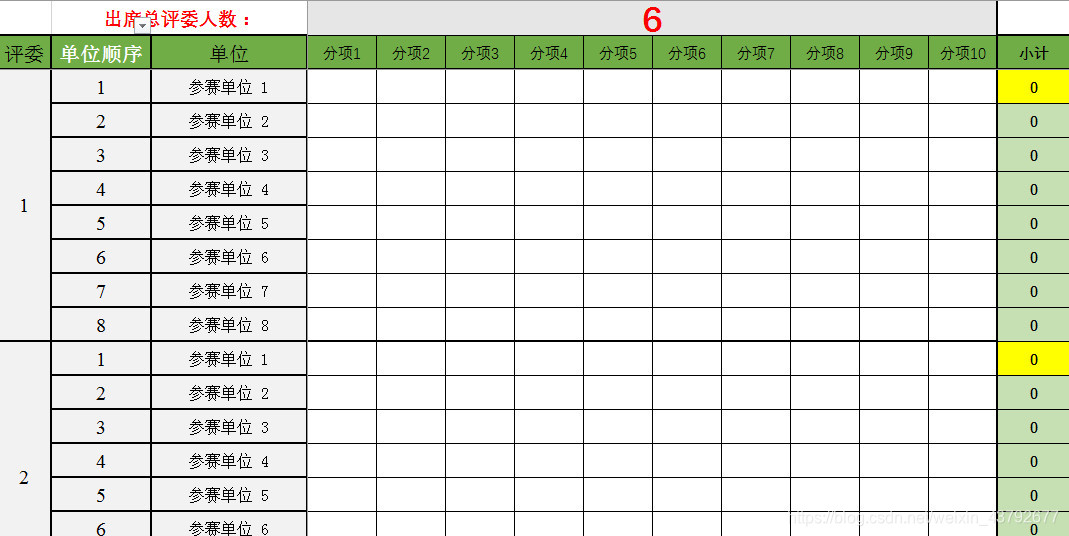 Excel制作的自动汇总的评分表模板_excel打分表表格模板-CSDN博客