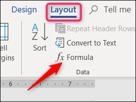 click the formula button on the layout tab