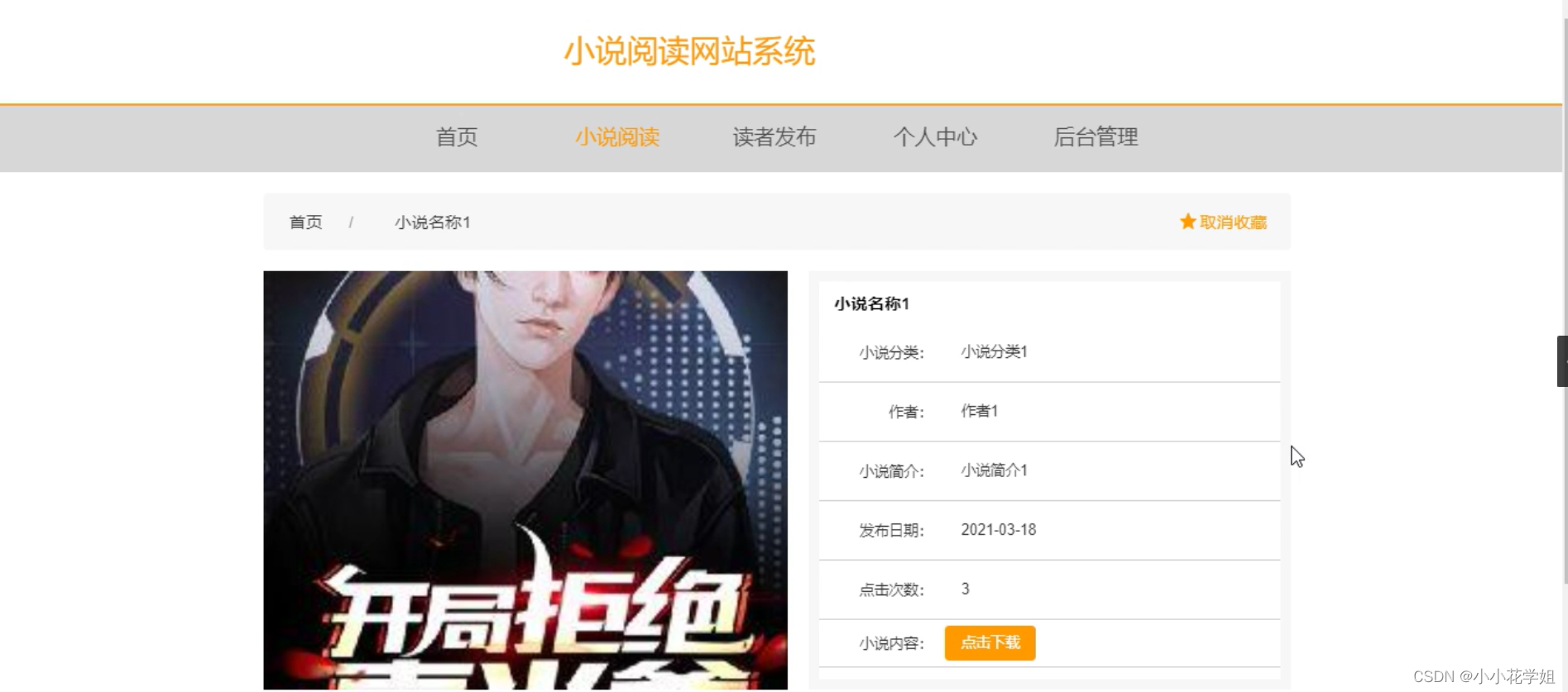java毕设项目小说阅读网站系统（java+vue+mybatis+maven+mysql）
