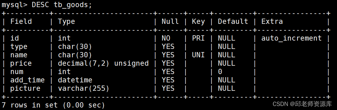 查看并修改表结构