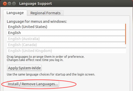 Ubuntu Language Support panel
