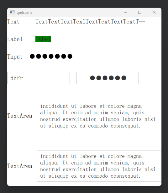 Textedit Qml Example QML(25)——文本输入框组件的区别(TextField TextInput TextArea TextEdit)_qml textarea ...