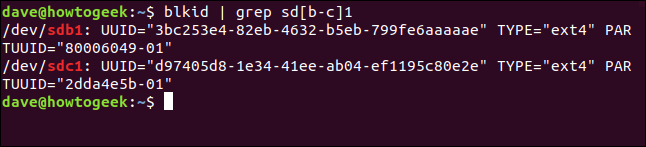 using blkid to get the UUID of a partition