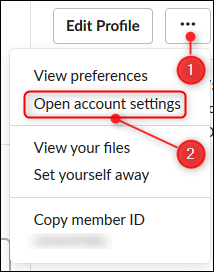 The "Open account settings" option