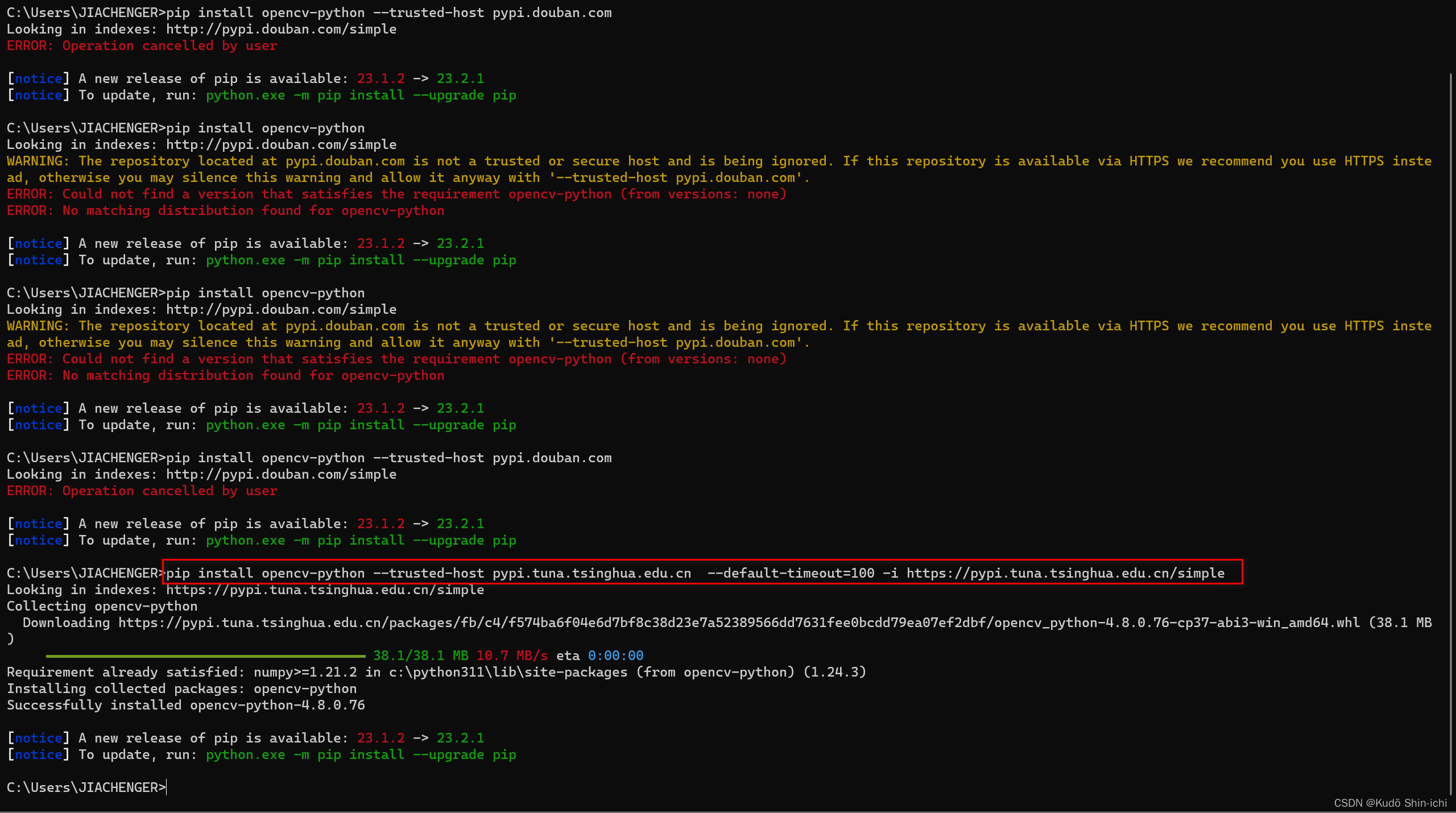解决pip安装中Could not find a version that satisfies the requirement cv2 ...