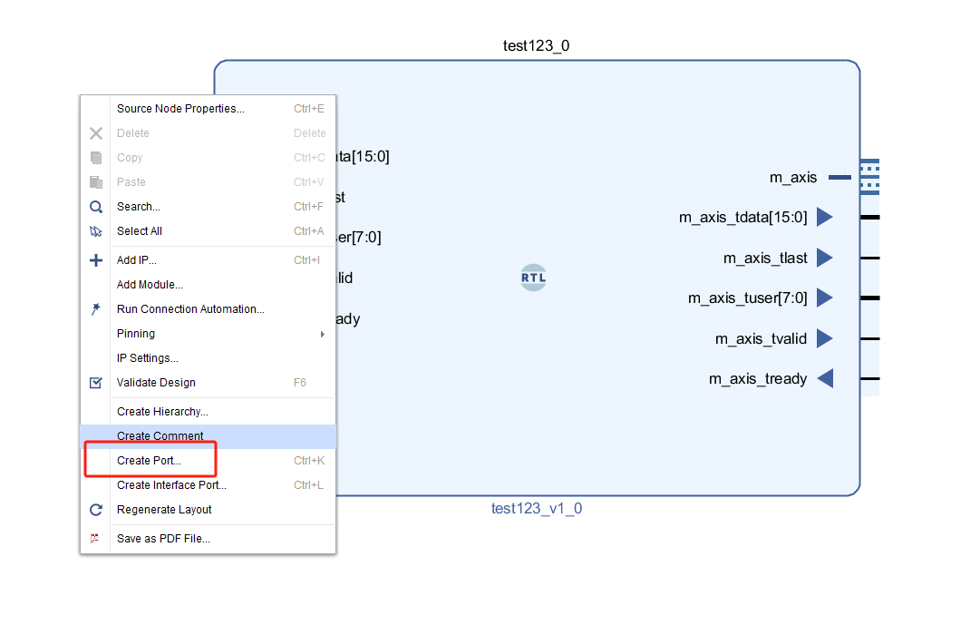 空白部分点击右键，选择Creat Port