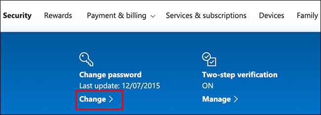 Click "Change" in the "Change Password" section.