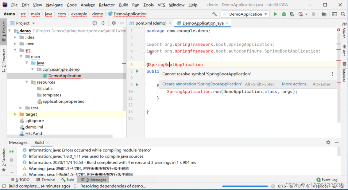 Cannot resolve symbol ‘SpringBootApplication’解决办法_无法解析符号 ...