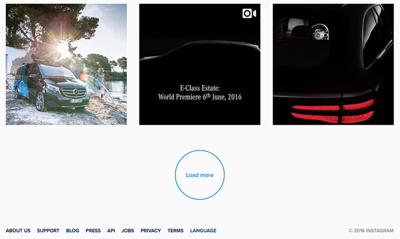 Instagram 使用的一个加载更多结果按钮, 保证页脚可及的同时提供无限滚动的许多好处