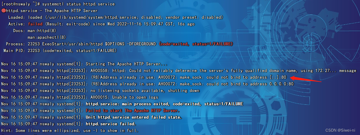 启动Apache服务时报错，Job for httpd.service failed because the control_启动apache ...