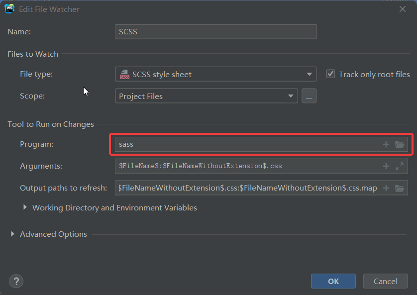 WebStorm中配置scss编译环境_webstorm scss-CSDN博客