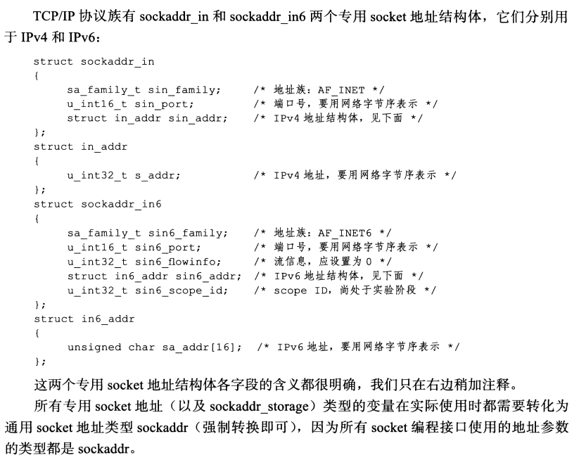 TCP/IP协议族专用结构体