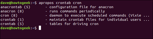 apropos results for crontab cron in a terminal window