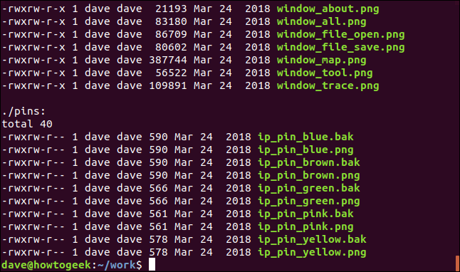 output from ls recursively listing directories