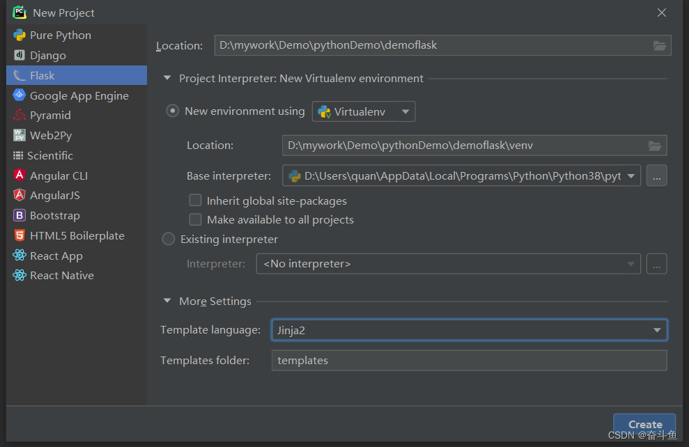 Python：安装Flask web框架hello world示例_project interpreter安装flask-CSDN博客