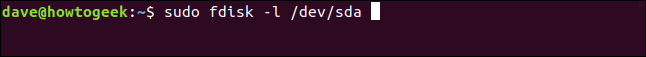 sudo fdisk -l /dev/sda in a terminal window