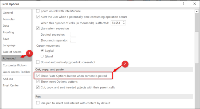 Prevent the Paste Options from appearing