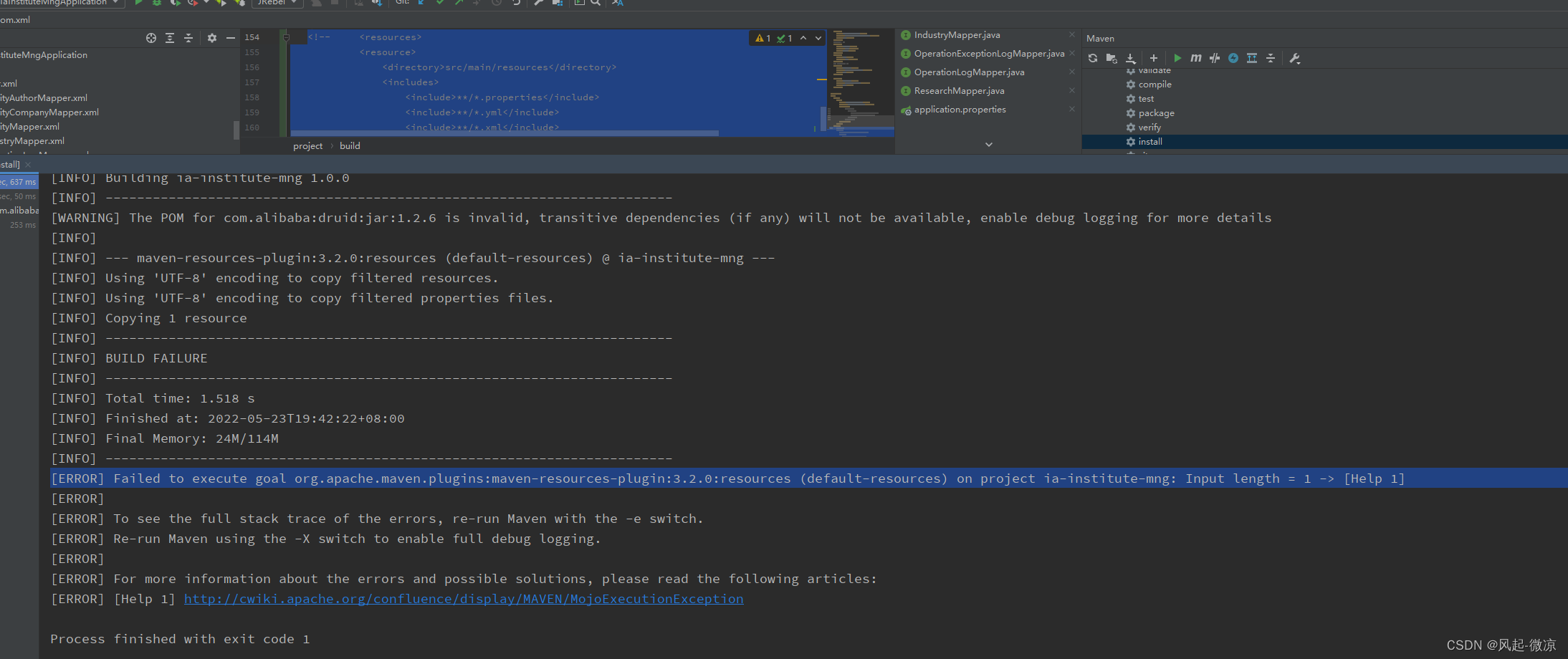 [ERROR] Failed to execute goal org.apache.maven.plugins:maven-resources ...