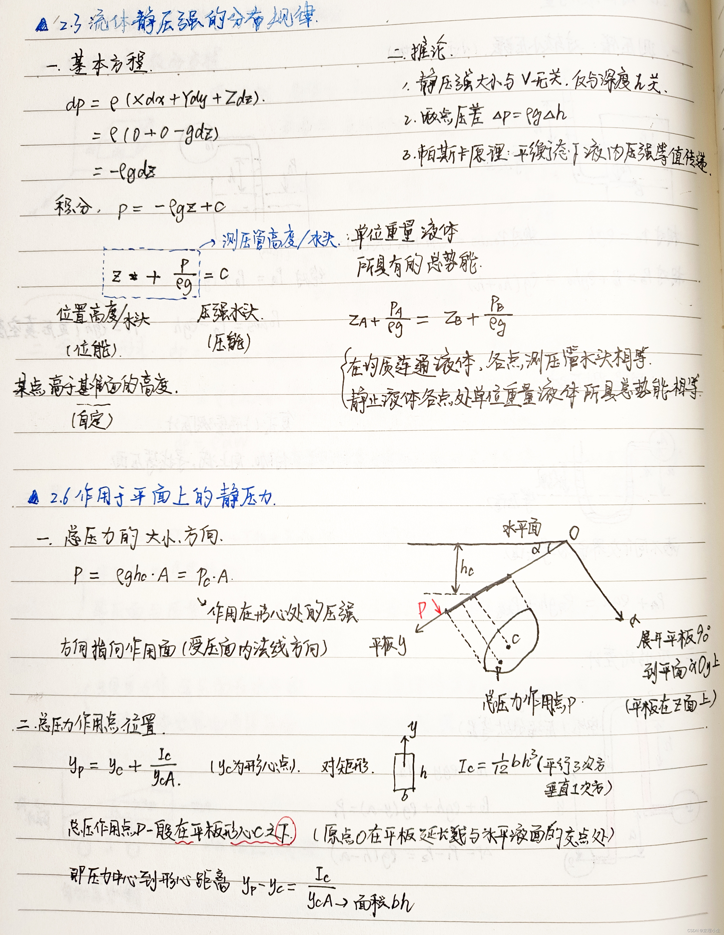 BIT工程流体力学基础——第二章 学习笔记+公式总结+习题参考-CSDN博客