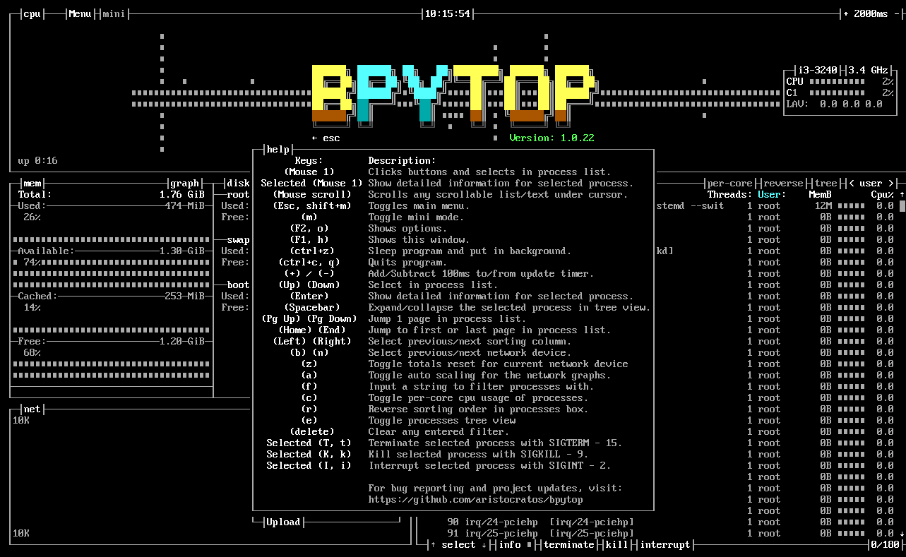 Linux中一个高效的资源监控器 – BpytopLinux中一个高效的资源监控器 – Bpytop
