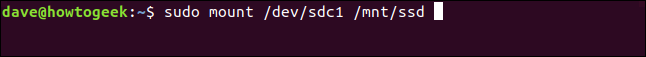 sudo mount /dev/sdc1 /mnt/ssd in a terminal window