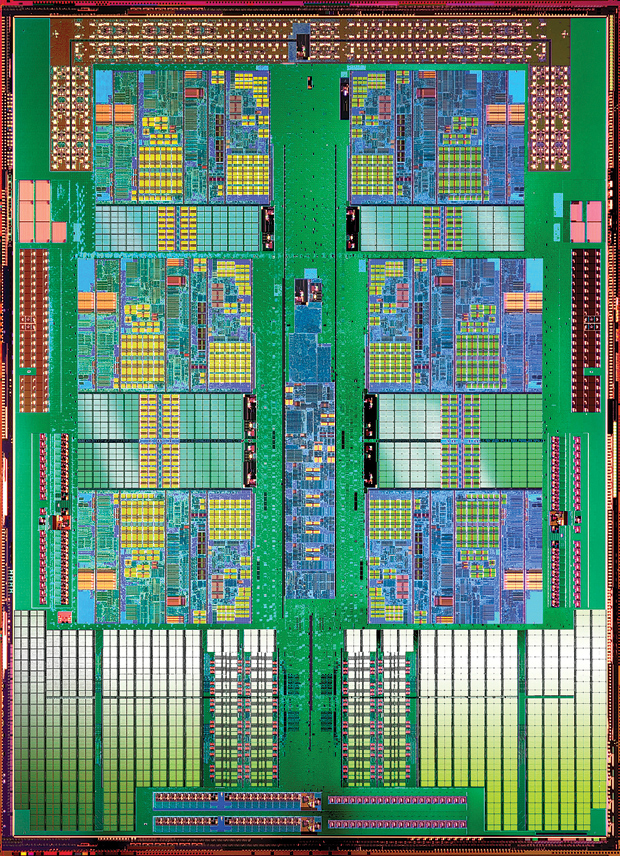 Multicore memory: More processor cores—this AMD Opteron has six—means the computer has a harder time managing how memory moves into and out of the processor’s cache.
