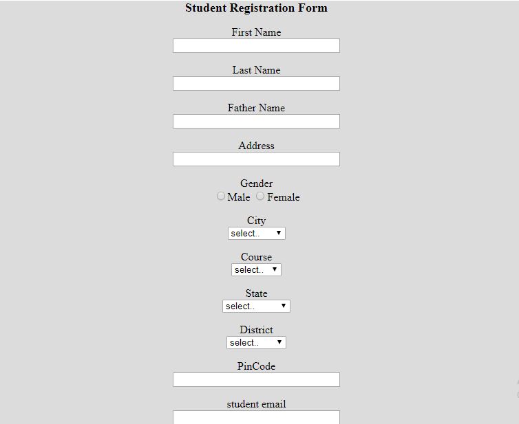 Student Registration Form in HTML with JavaScript Validation