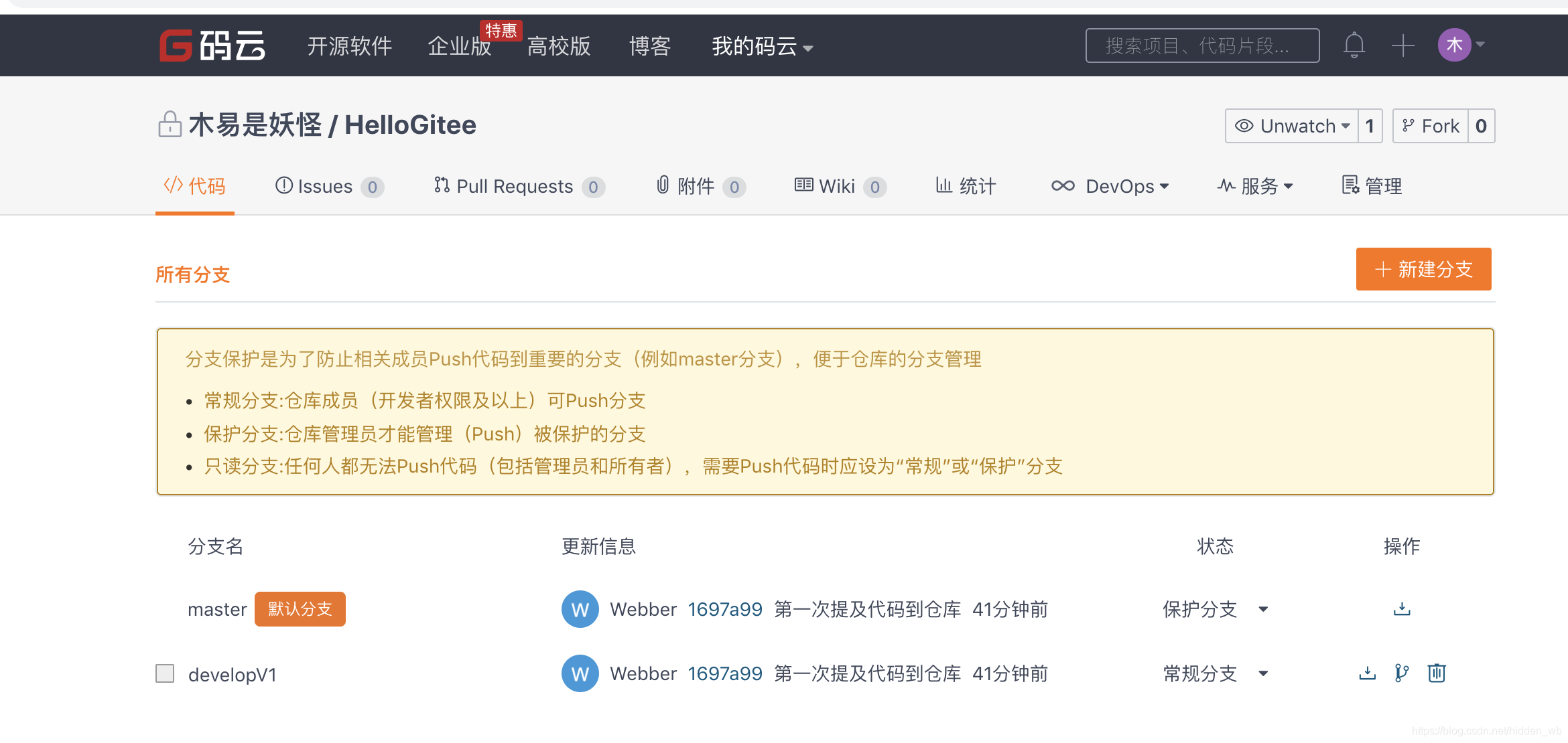 远程分支 developV1