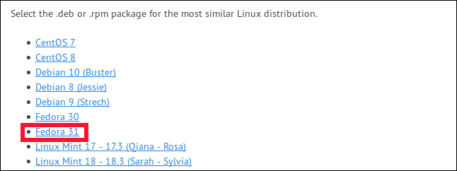Click "Fedora 31."
