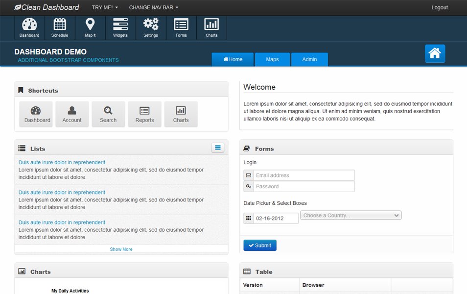 Clean Dashboard Bootstrap Responsive UI Theme