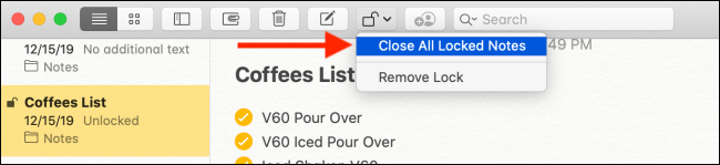 Click the Close All Locked Notes button