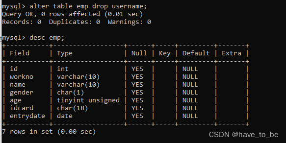 【黑马程序员】MySQL学习记录二(SQL)案例_create tabel emp( id int comment '编号', workno ...