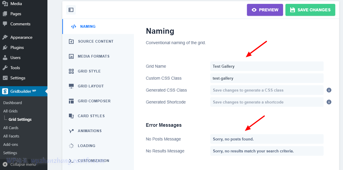 在 wp grid builder 中命名一个新网格