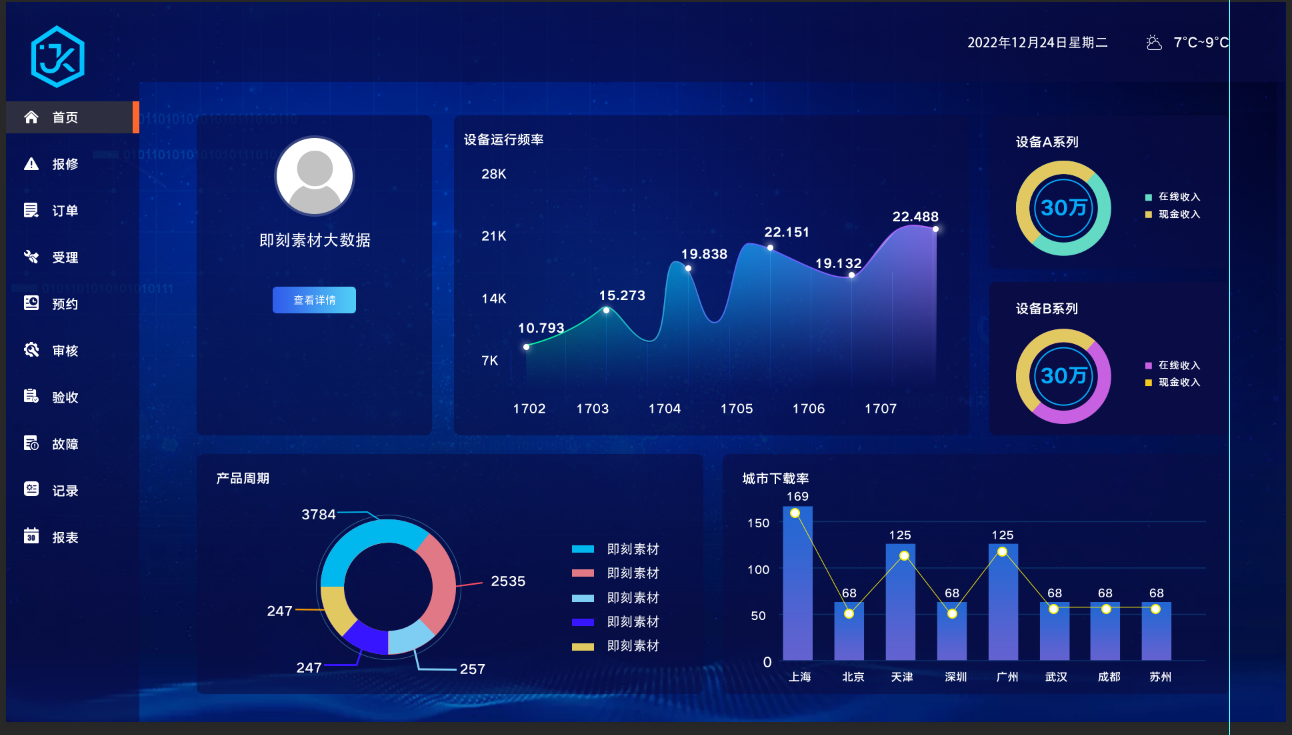 蓝色科技风格UI素材：登陆与主界面设计-CSDN博客