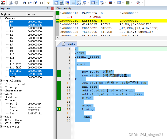 Arm32 Assembly File Example 20221123 ARM 汇编 求1~100内的和_arm32 100内的和代码-CSDN博客