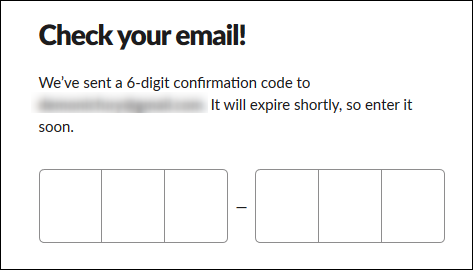 The textbox to enter your 6-digit confirmation code.